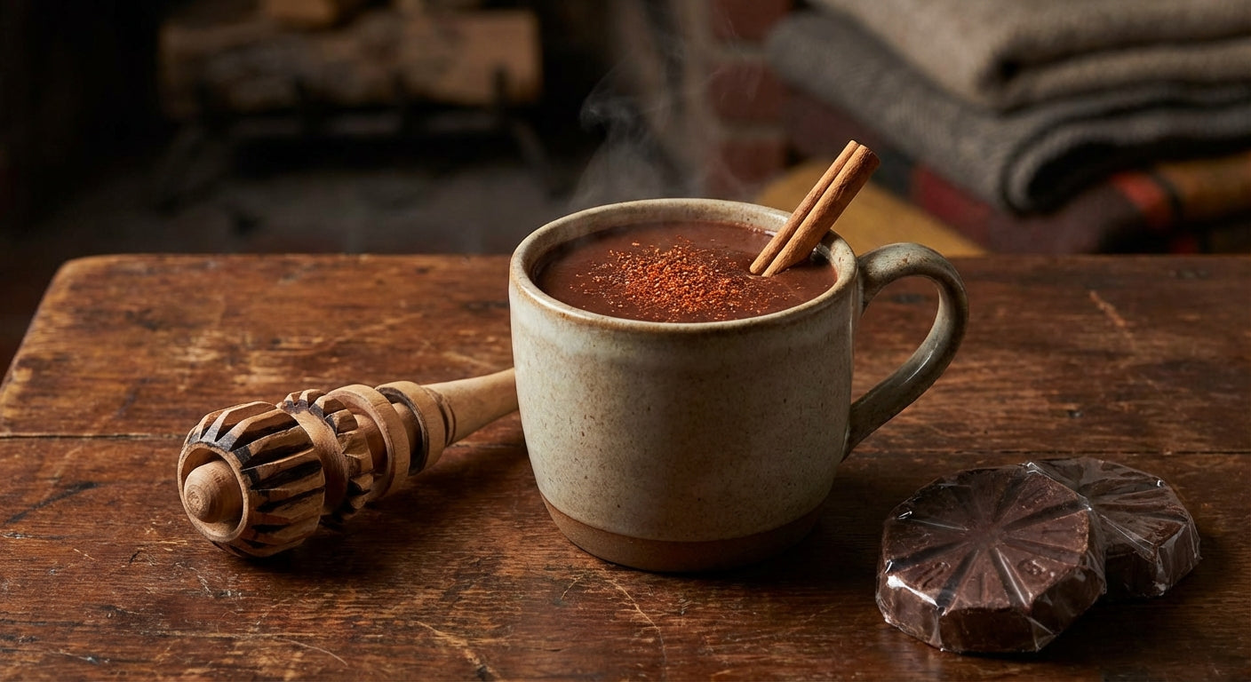 A steaming mug of Mexican hot chocolate