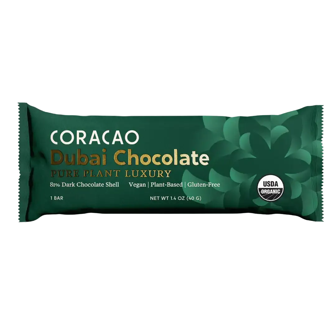Coracao vegan Dubai chocolate bar with pistachio and kataifi filling