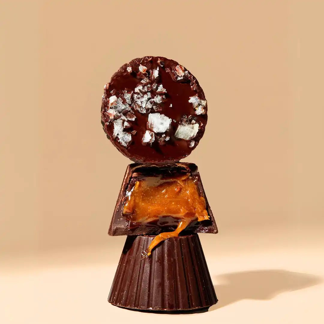 Vegan salted caramel chocolate truffles – whipped cashew caramel and a sprinkle of Pacific Flake Salt.