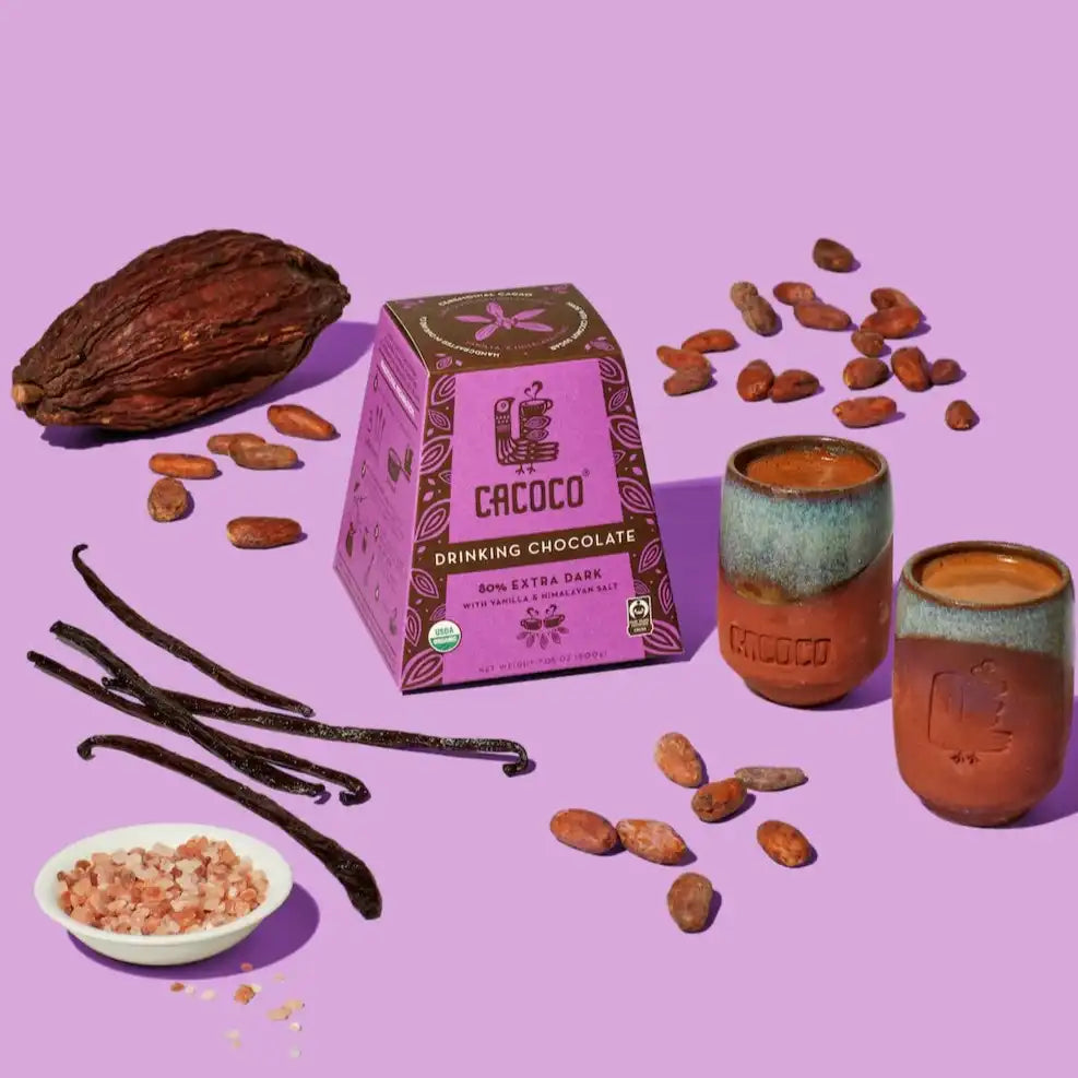 Organic, fair-trade dark hot chocolate with superfood benefits of heirloom cacao.