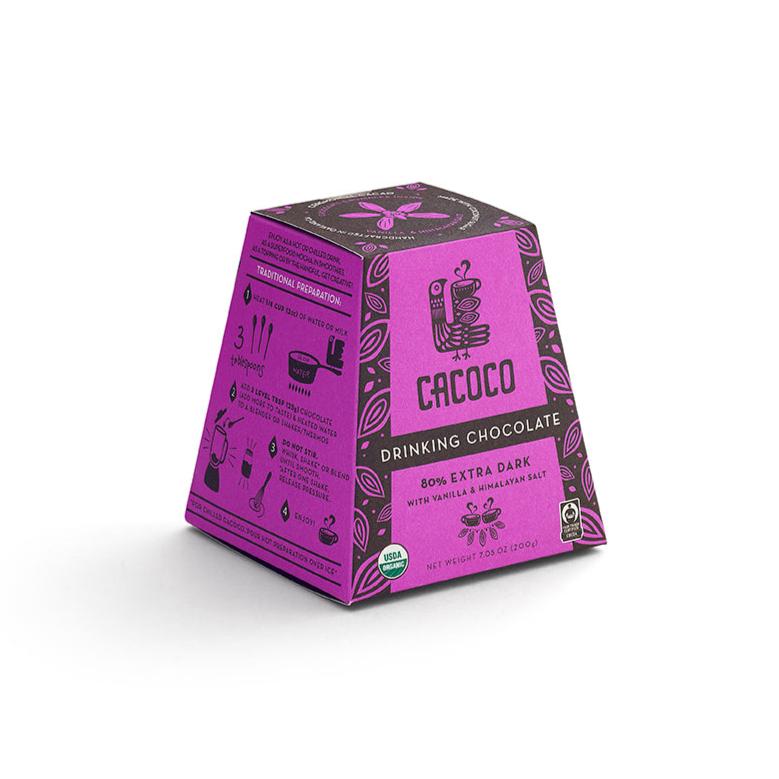 Vegan dark hot chocolate – 80% extra dark cacao for a rich, indulgent drink.
