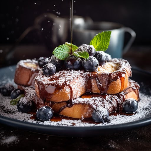 Vegan French Toast w/ Blueberries and Mint Dark CACOCO