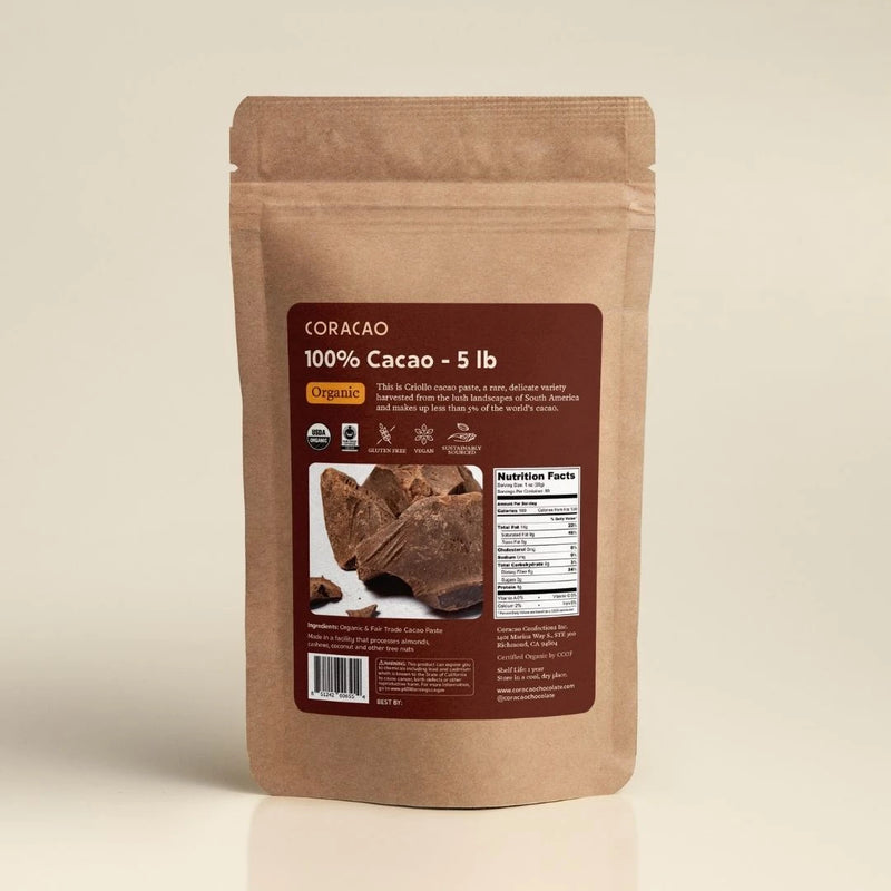 Pure Organic Cacao Paste, raw single-origin cacao mass for baking and chocolate making