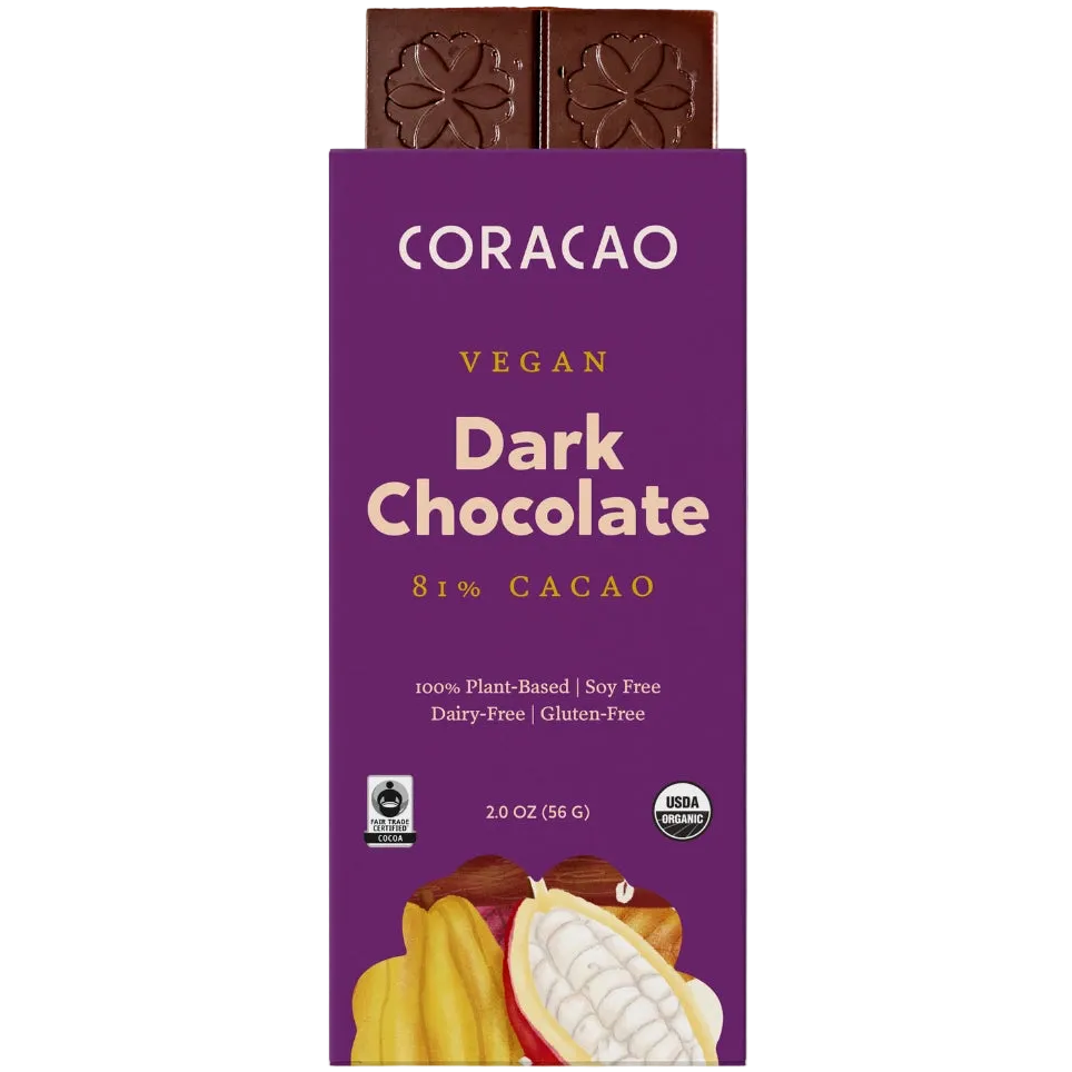 Vegan Dark Chocolate 81% packaging showing ingredients and allergen-free certification