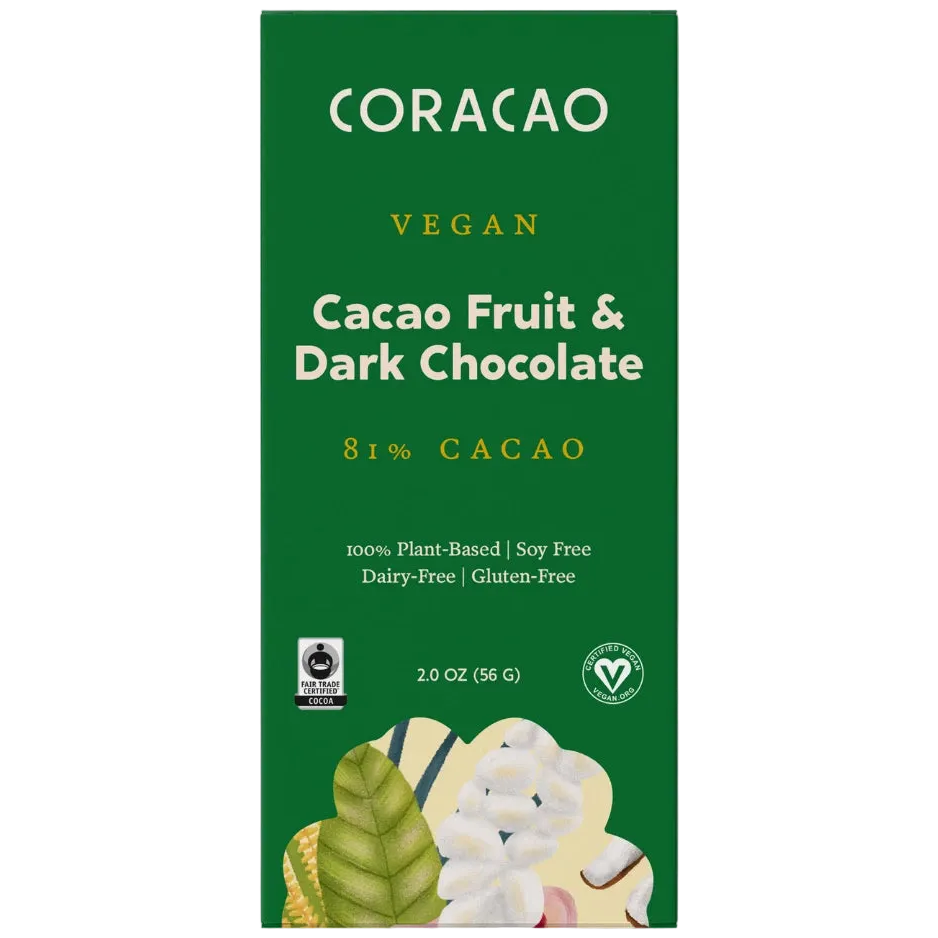 Coracao cacao fruit chocolate bar using whole cacao pod pulp and bean