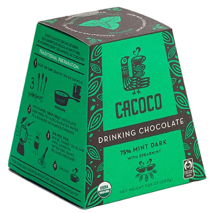 Mint Drinking Chocolate – A refreshing vegan, organic, and fair-trade hot chocolate blend.
