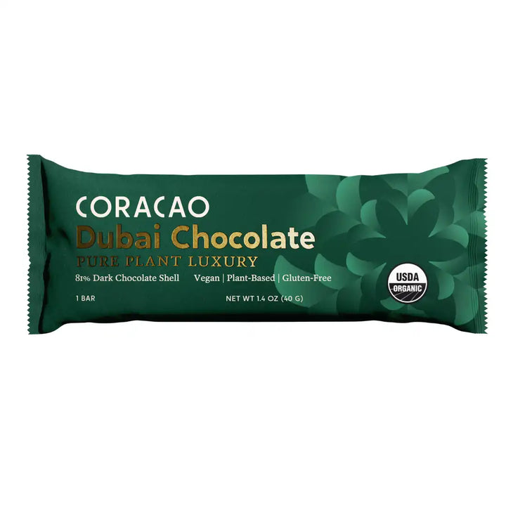 Coracao Dubai Chocolate Bar, 81% dark, USDA Organic, vegan, gluten-free