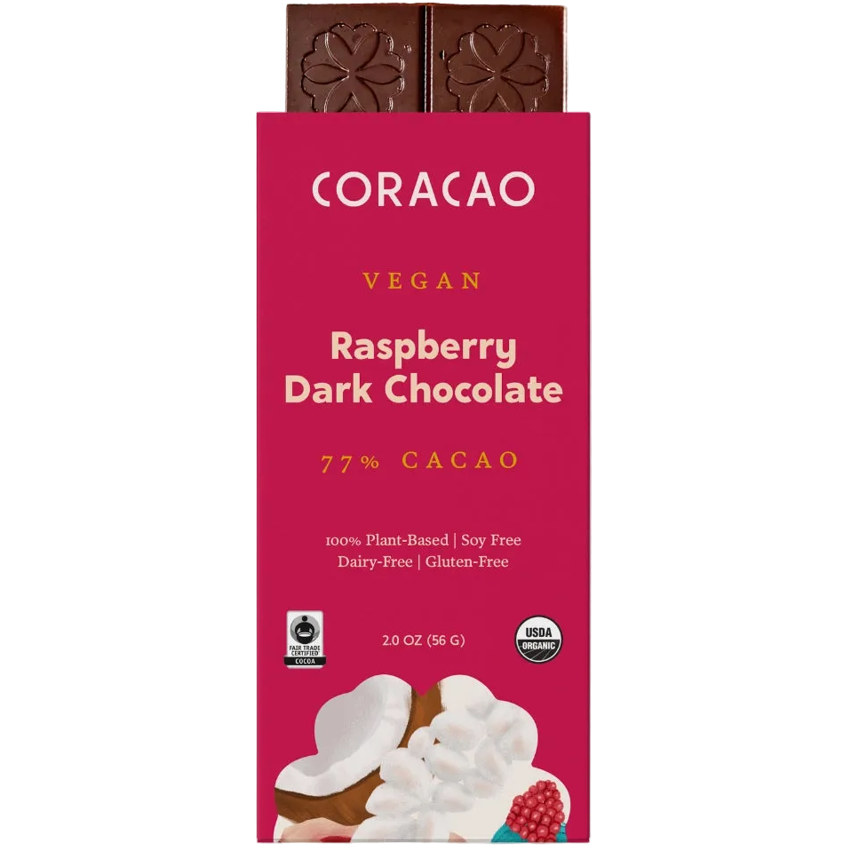 Organic, fair-trade raspberry chocolate bar with creamy cacao butter and Himalayan salt.
